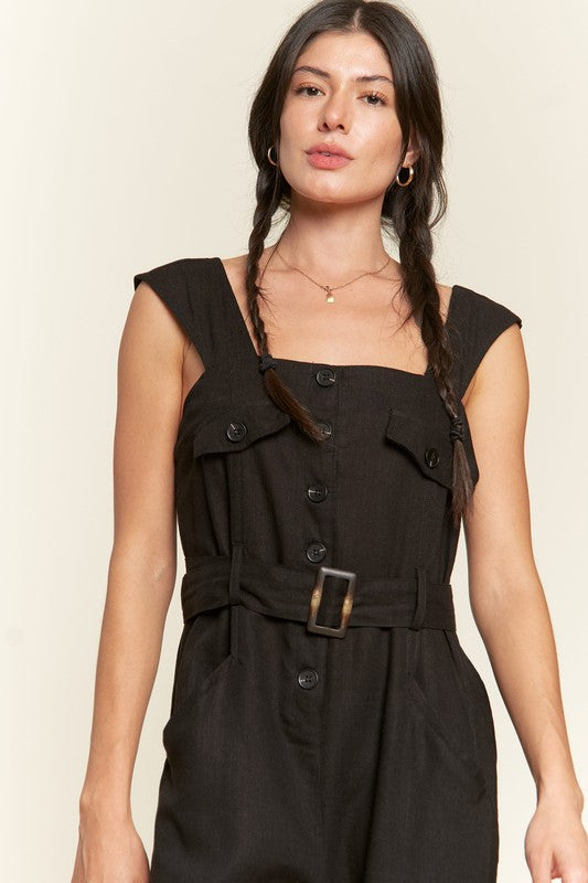 Jade By Jane Linen Blend Belted Utility Jumpsuit | Effortless Boho Chic Style - NeoKira Unlimited
