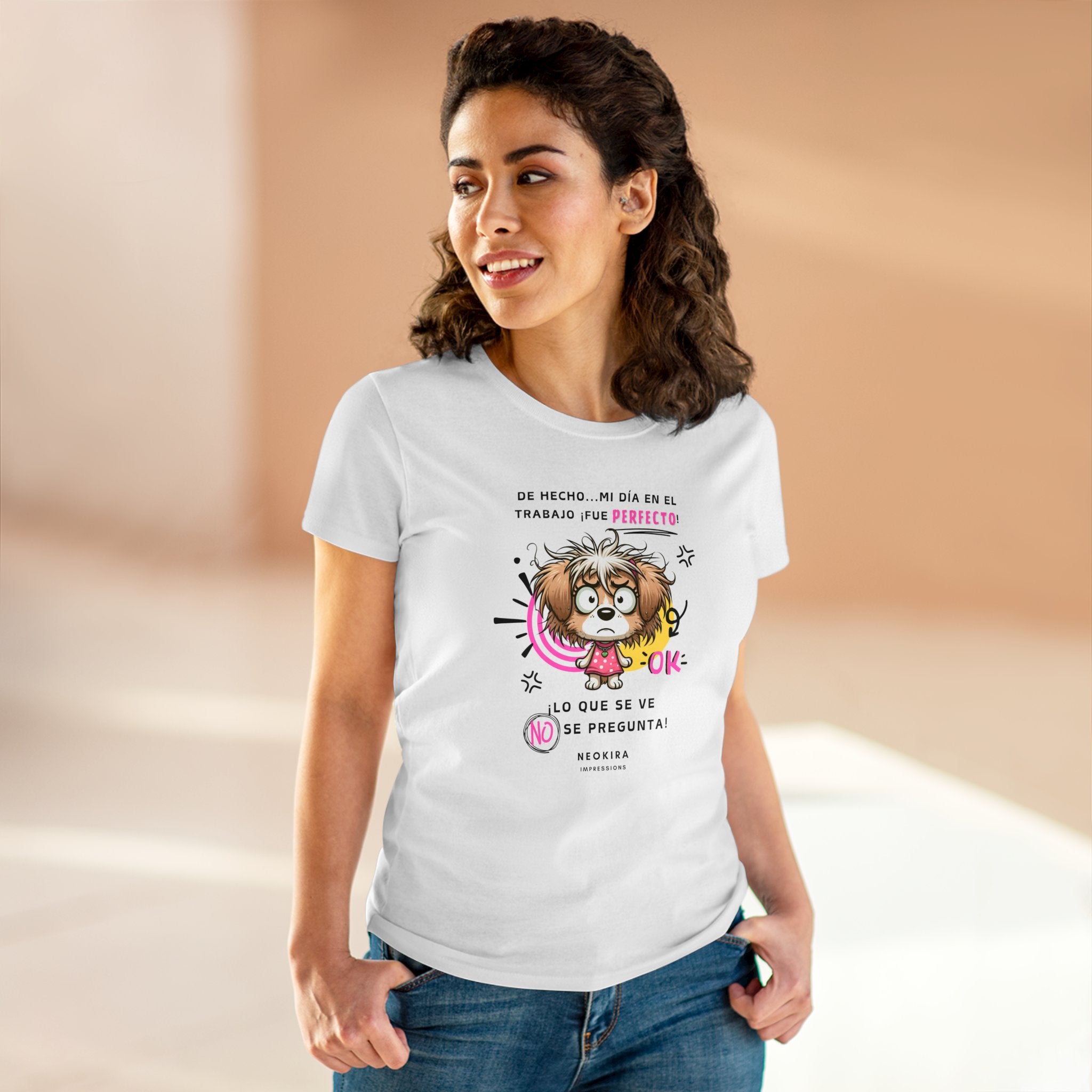 MI DIA EN EL TRABAJO FUE PERFECTO Women's Midweight Cotton Tee T-Shirt Printify   