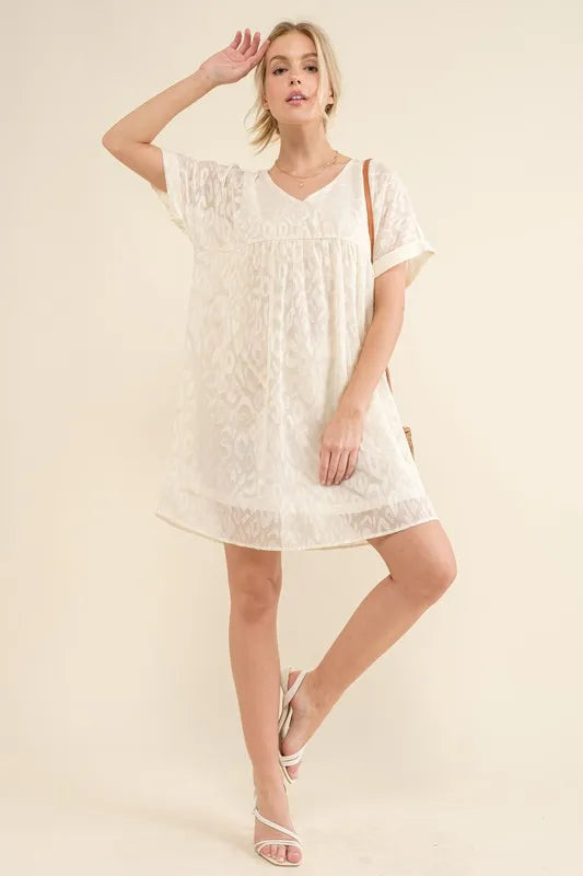 And The Why Woven Leopard Baby Doll Roll-Sleeve Casual Dress - NeoKira Unlimited