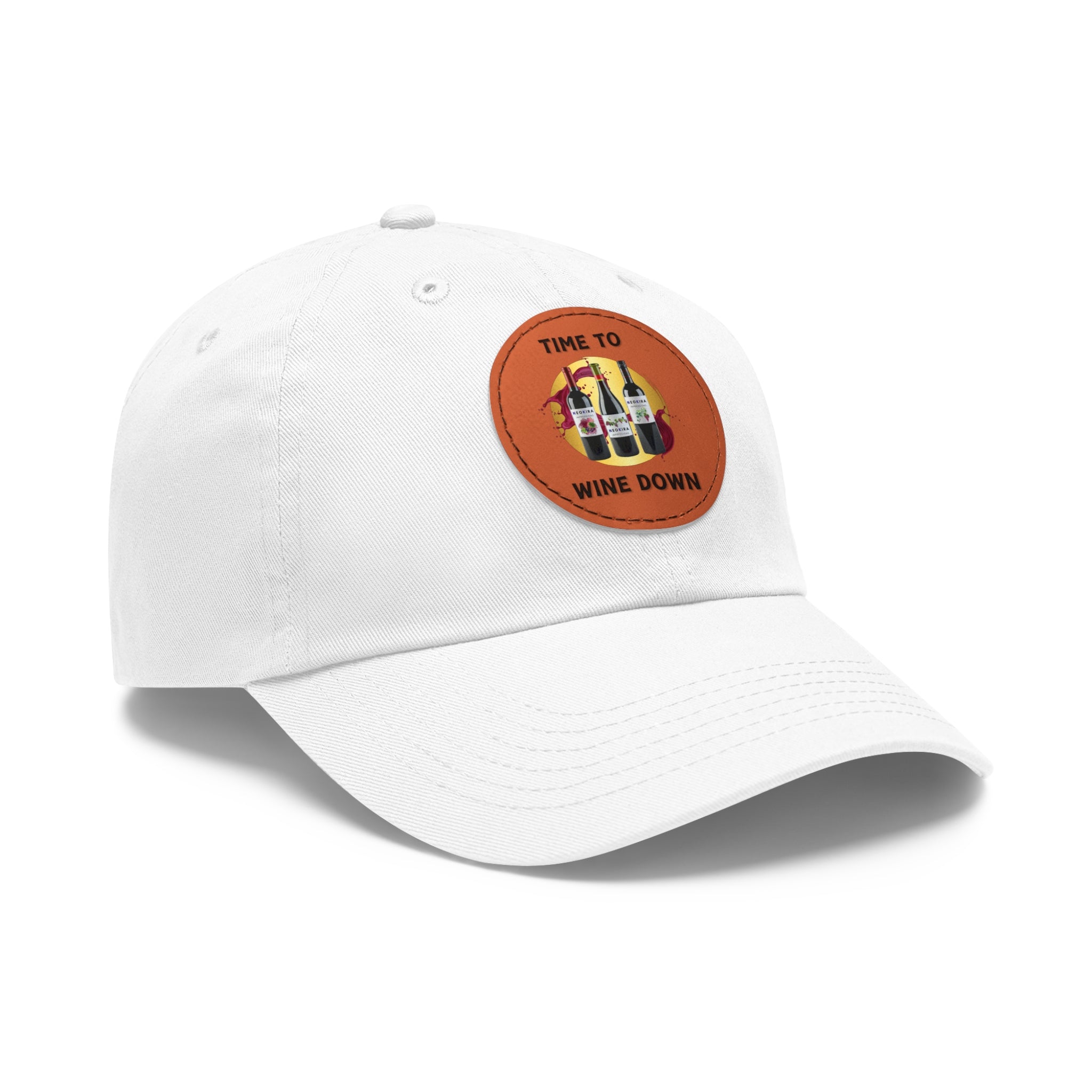 TIME TO WINE DOWN Dad Hat with Leather Patch (Round) Caps Printify   