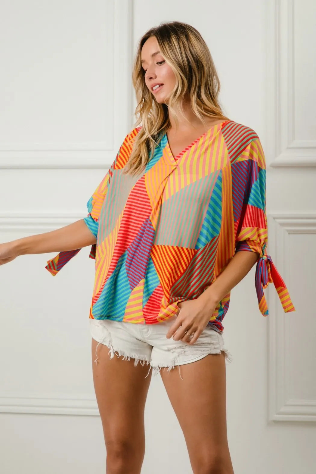 BiBi Multi Stripe Colorblock Blouse – Bold Bright & Playful - NeoKira Unlimited