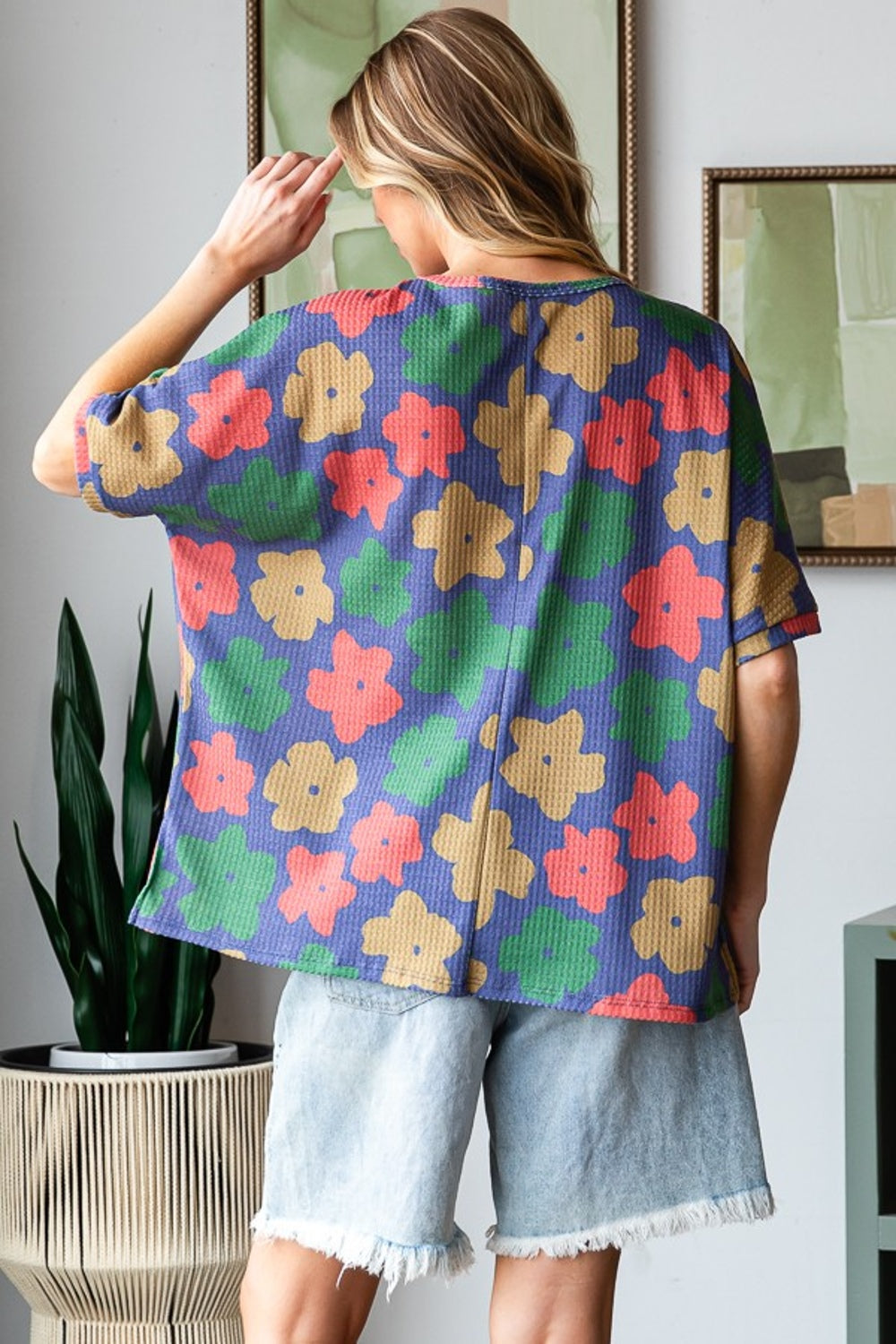 HOPELY Full Size Floral Round Neck Side Slit T-Shirt - NeoKira Unlimited