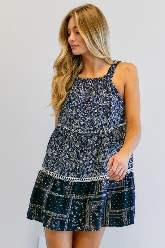 Printed Halter Neck Mini Dress  Davi & Dani   