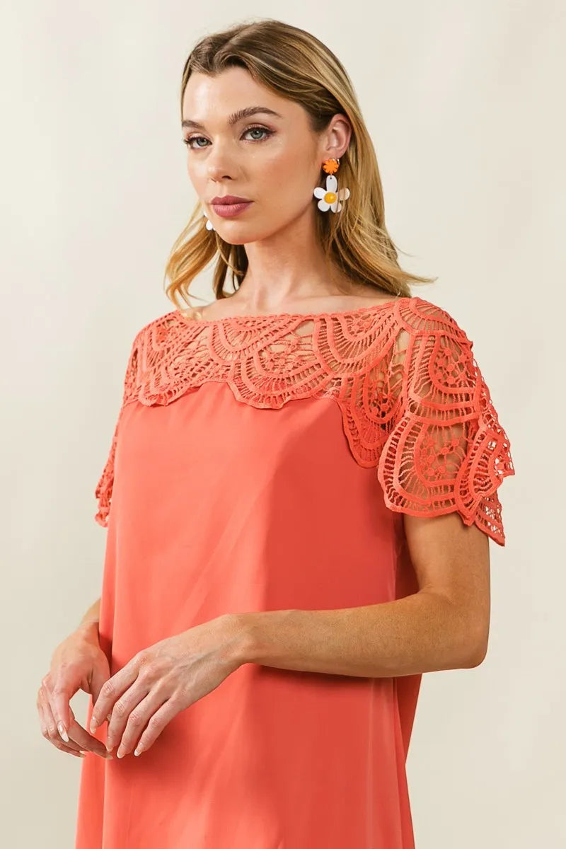 BiBi Crochet Lace Yoke Detailed Wrinkled Dress - NeoKira Unlimited