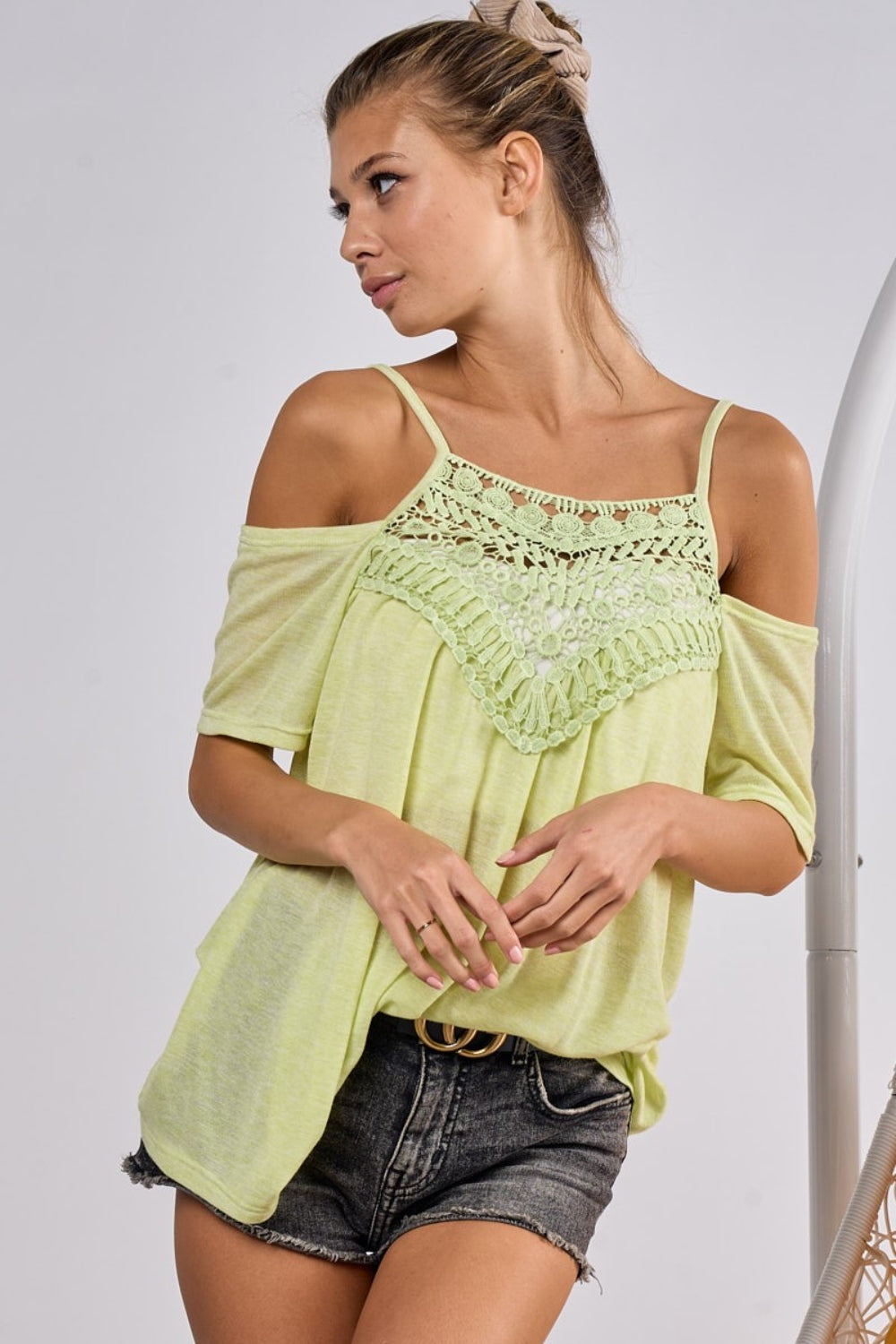 BiBi Front Crochet Lace Adjustable Strap Top - NeoKira Unlimited