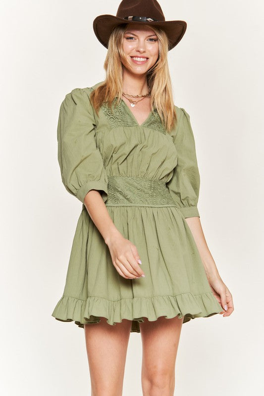 Jade By Jane Eyelet Trim V-Neck Dress | Romantic Boho Chic Plus Size Style - NeoKira Unlimited