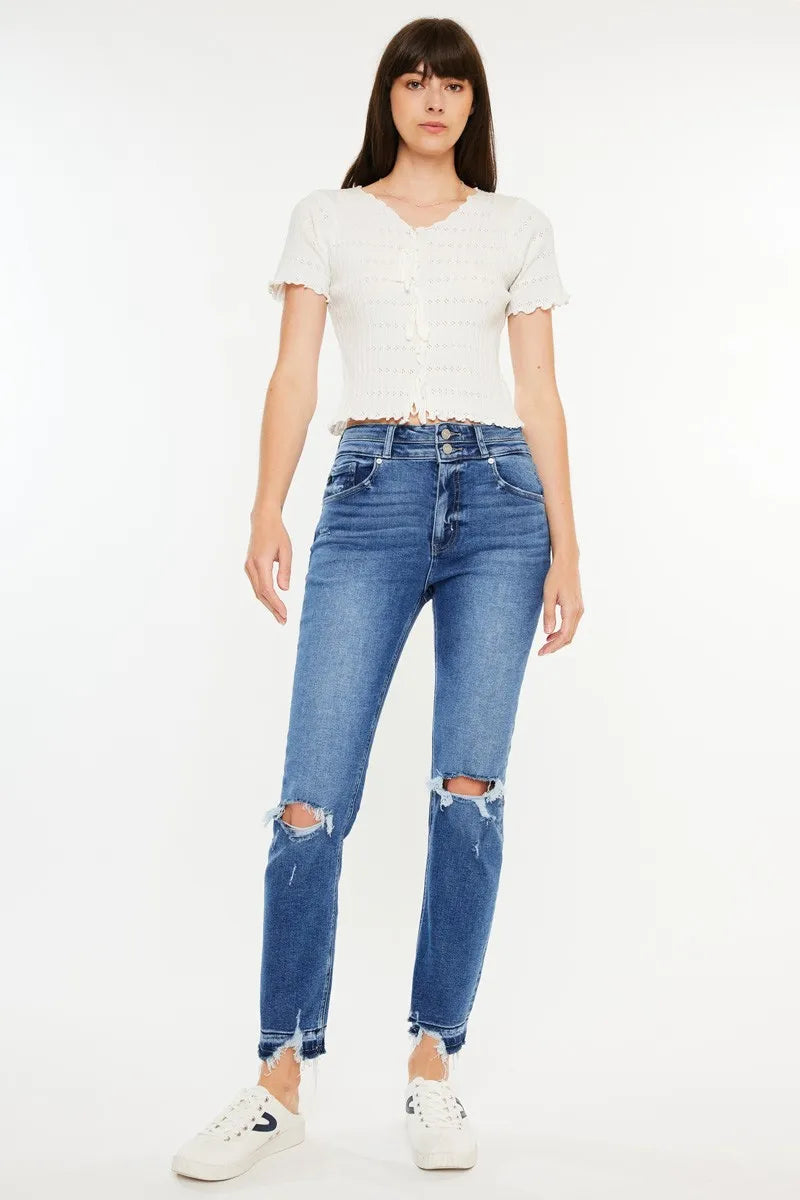 Kancan High Rise Distressed Slim Straight Jeans - NeoKira Unlimited