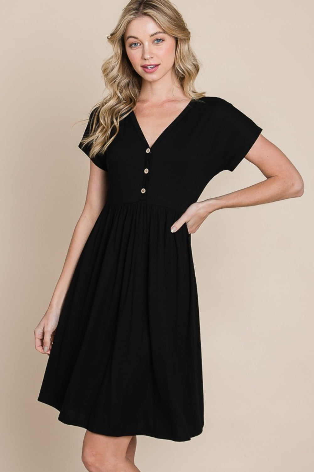 BOMBOM V-Neck Short Sleeve Dress Short Dress Trendsi Black S 