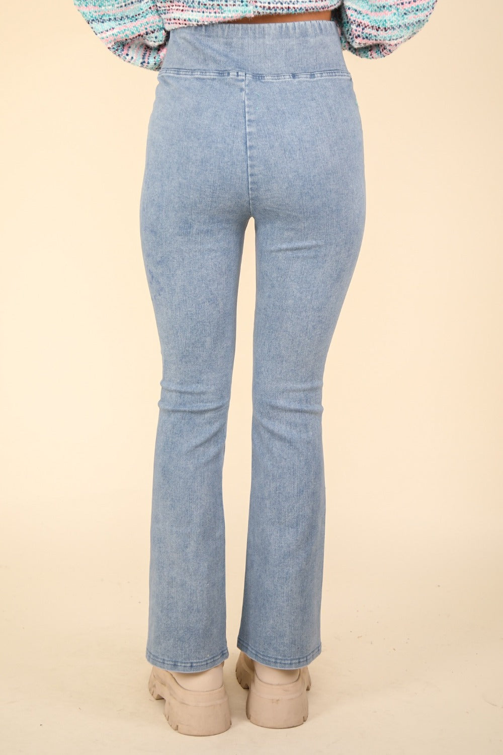 VERY J Washed Denim Stretchy Crossover Waist Leggings - NeoKira Unlimited