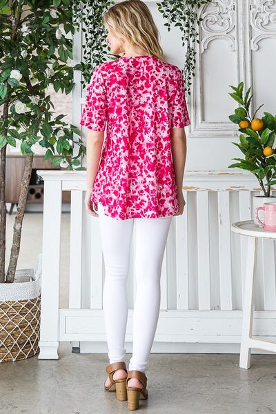 Heimish Full Size Short Sleeve Crisscross Animal Babydoll Top Plus Size - NeoKira Unlimited