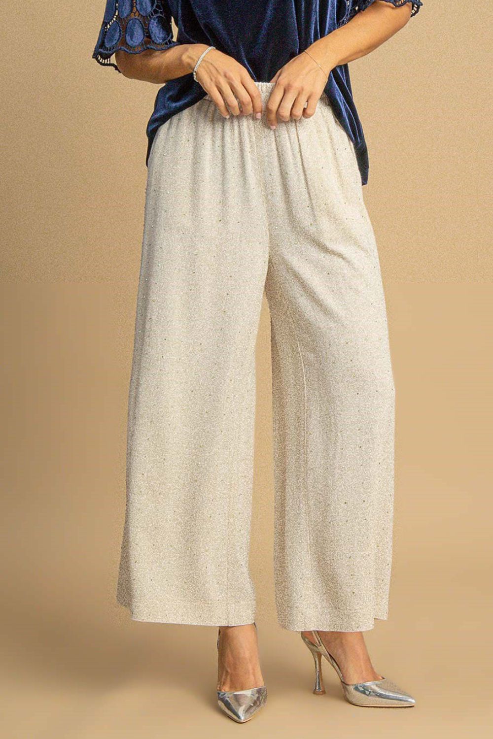Umgee Full Size High Waisted Embellished Linen Pants Plus Size - NeoKira Unlimited