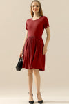 Ninexis Full Size Round Neck Ruched Dress with Pockets Mini Dress Trendsi BURGUNDY XL 