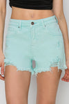 RISEN Mid Waist Frayed Hem Denim Shorts Denim Shorts Trendsi Mint S 