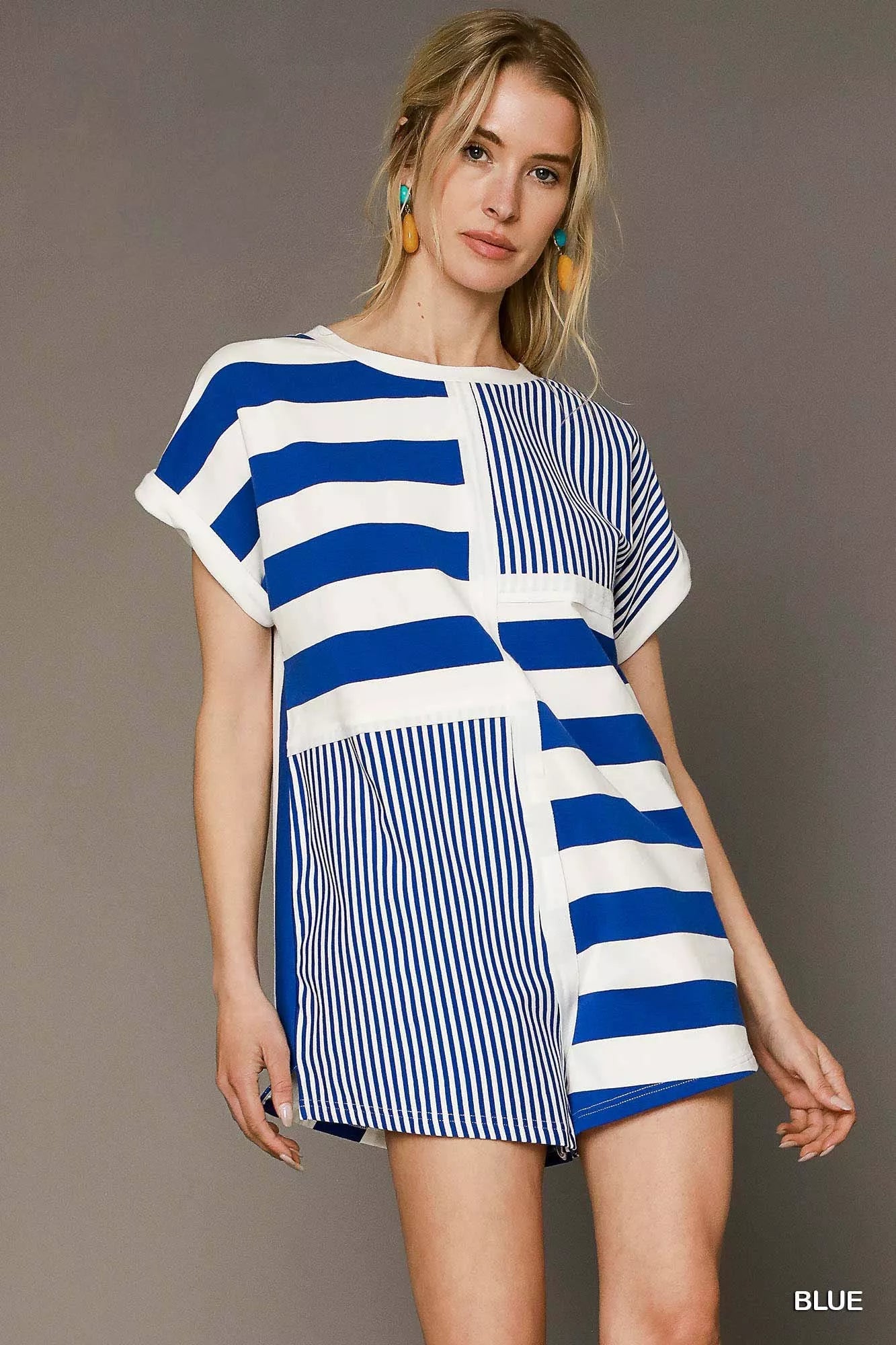 Umgee Mixed Striped Short Sleeve Romper - NeoKira Unlimited