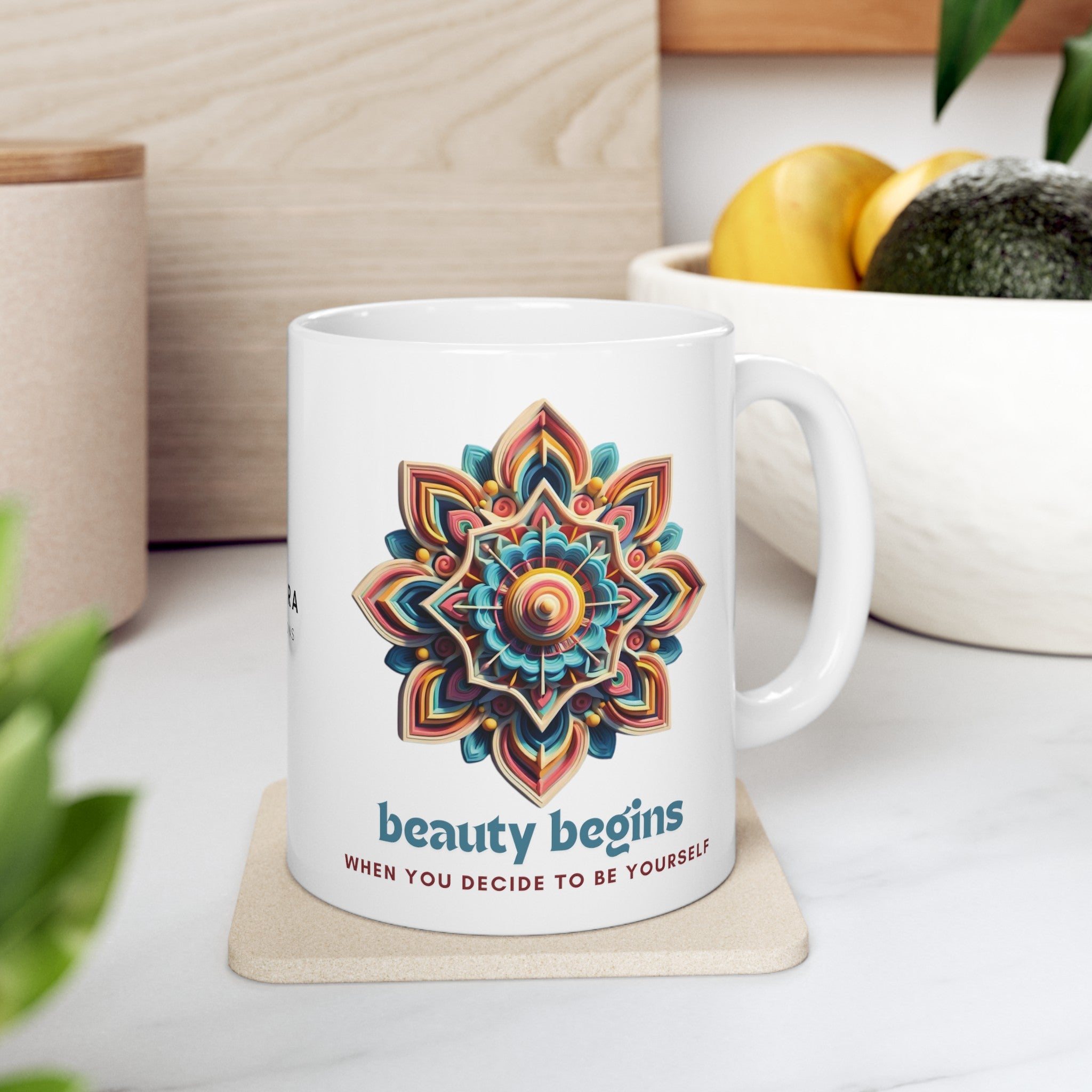 BEAUTY BEGINS MANDALA Ceramic Mug 11oz 11oz Mug Printify 11oz  