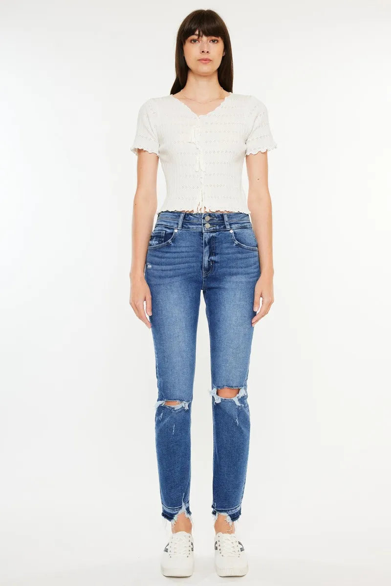 Kancan High Rise Distressed Slim Straight Jeans - NeoKira Unlimited
