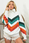 BiBi Multi Color Chevron Pattern Sweater Sweater Trendsi Jade/Rust Combo S 