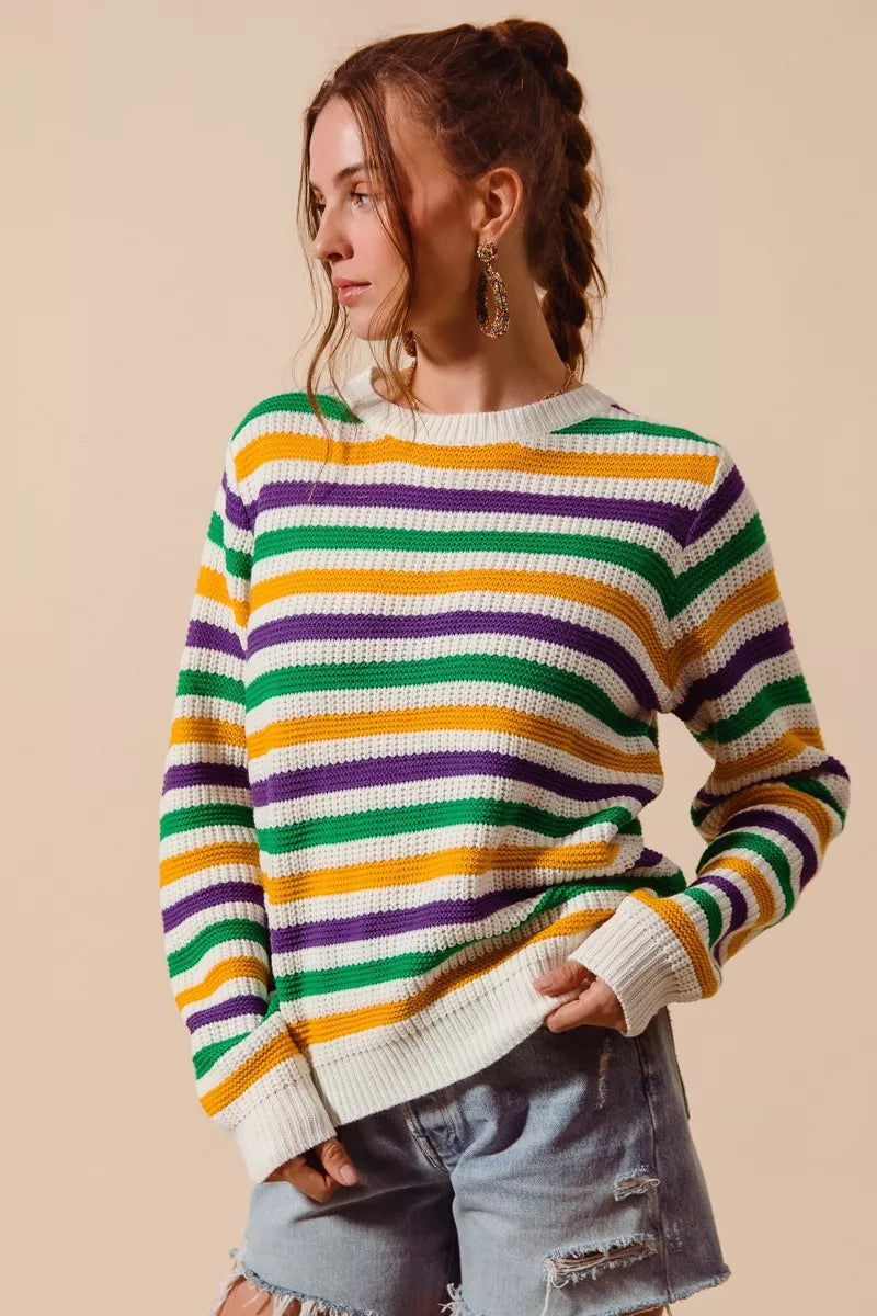 SO ME Mardi Gras Color Stripe Knit Sweater Top - NeoKira Unlimited