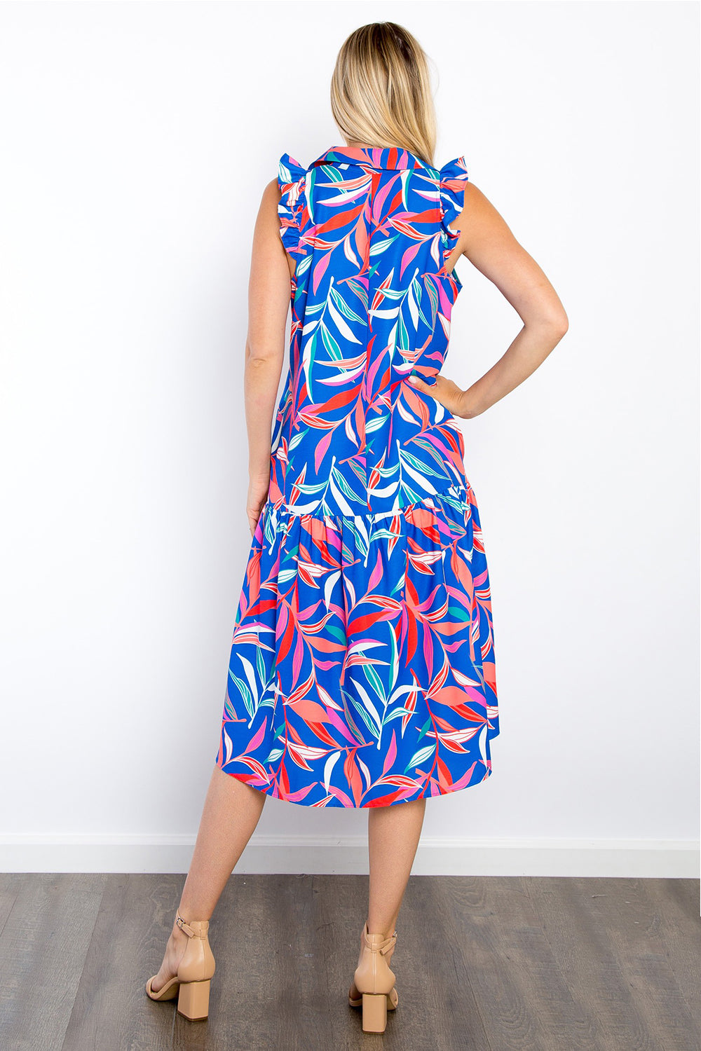 Be Stage Print Ruffled Midi Dress with Pockets - NeoKira Unlimited
