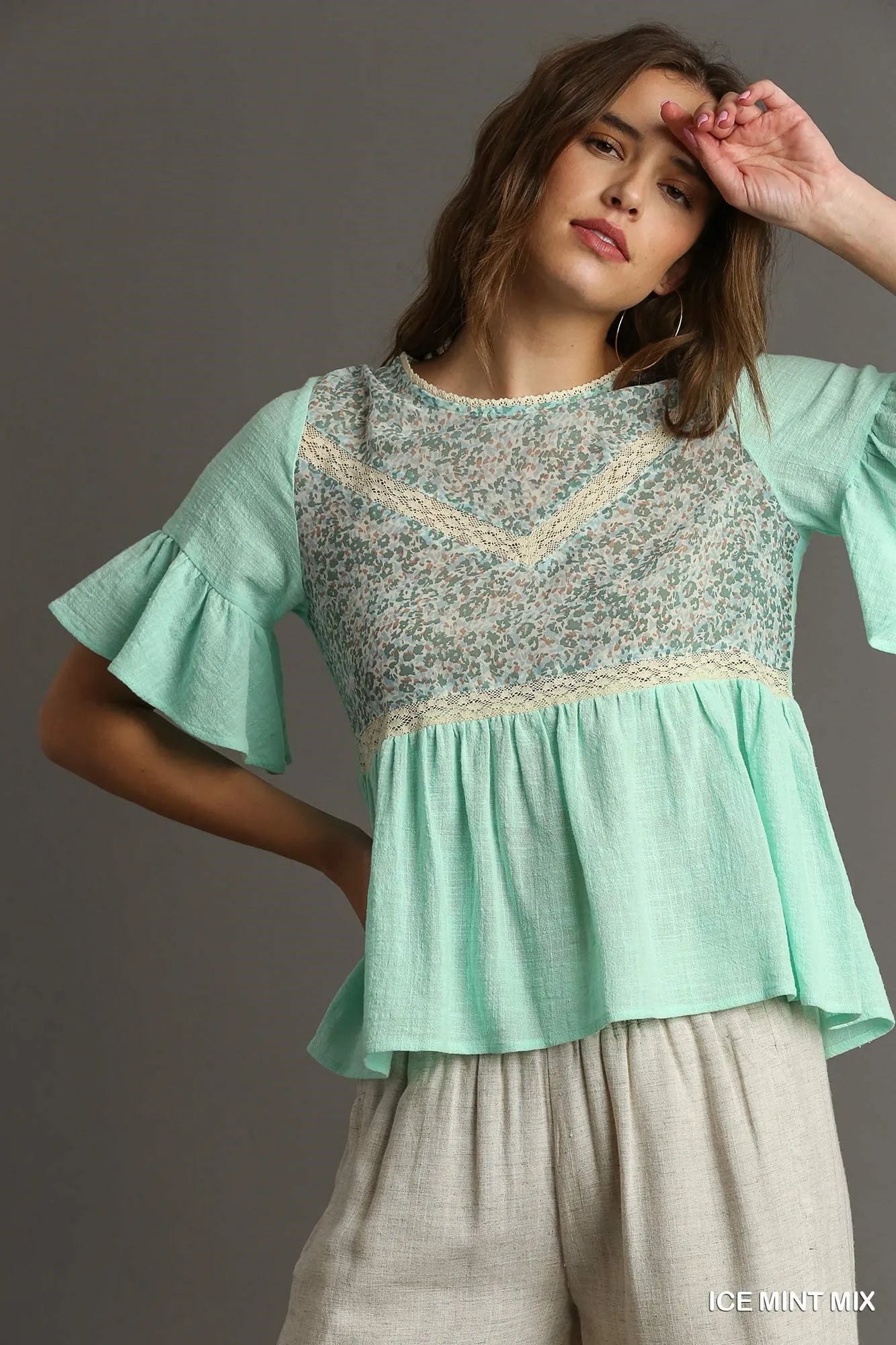 Umgee Mint Green Babydoll Top – Romantic Chic Everyday Style - NeoKira Unlimited