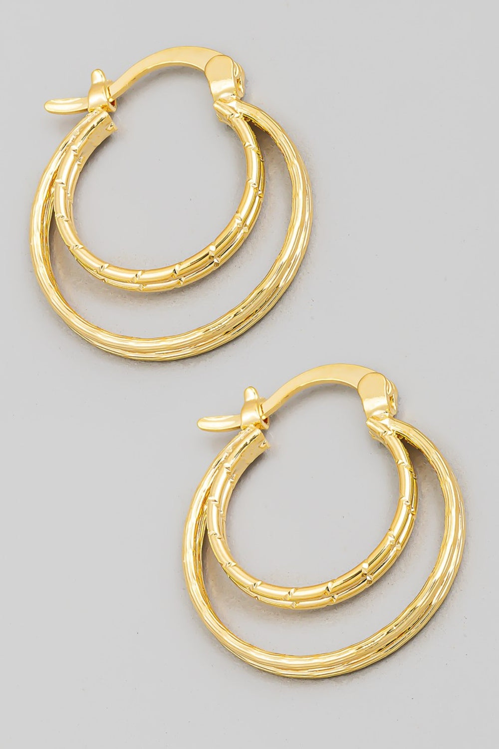 Fame Pincatch Double Circle Hoop Earrings Hoops Trendsi Gold One Size 