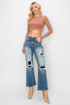 Risen Full Size High Rise Distressed Ankle Flare Jeans Jeans Trendsi   