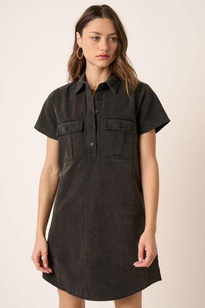 Mittoshop Button Detail Collared Neck Short Sleeve Shirt Dress - NeoKira Unlimited