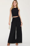 Basic Bae Full Size Ribbed Tank and Wide Leg Pants Set Pants Set Trendsi Black 2XL 