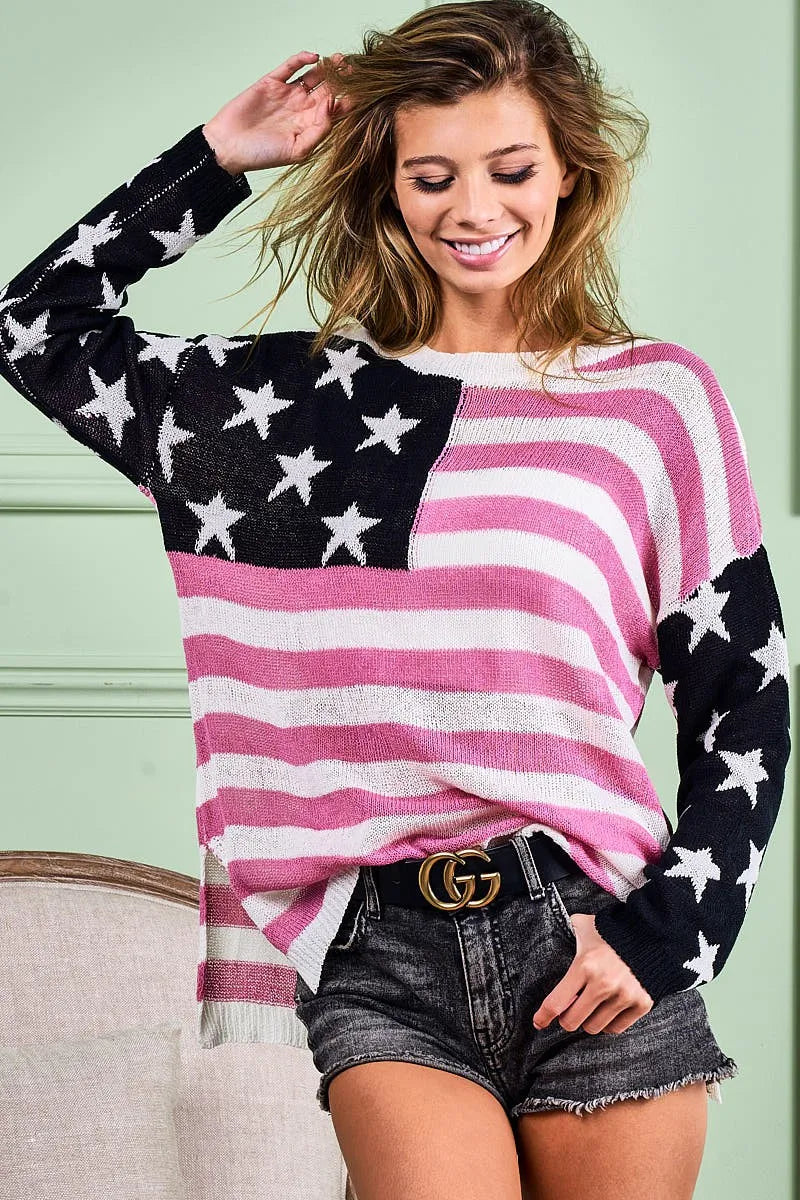 BiBi American Flag Low Gauge Knit Top - NeoKira Unlimited