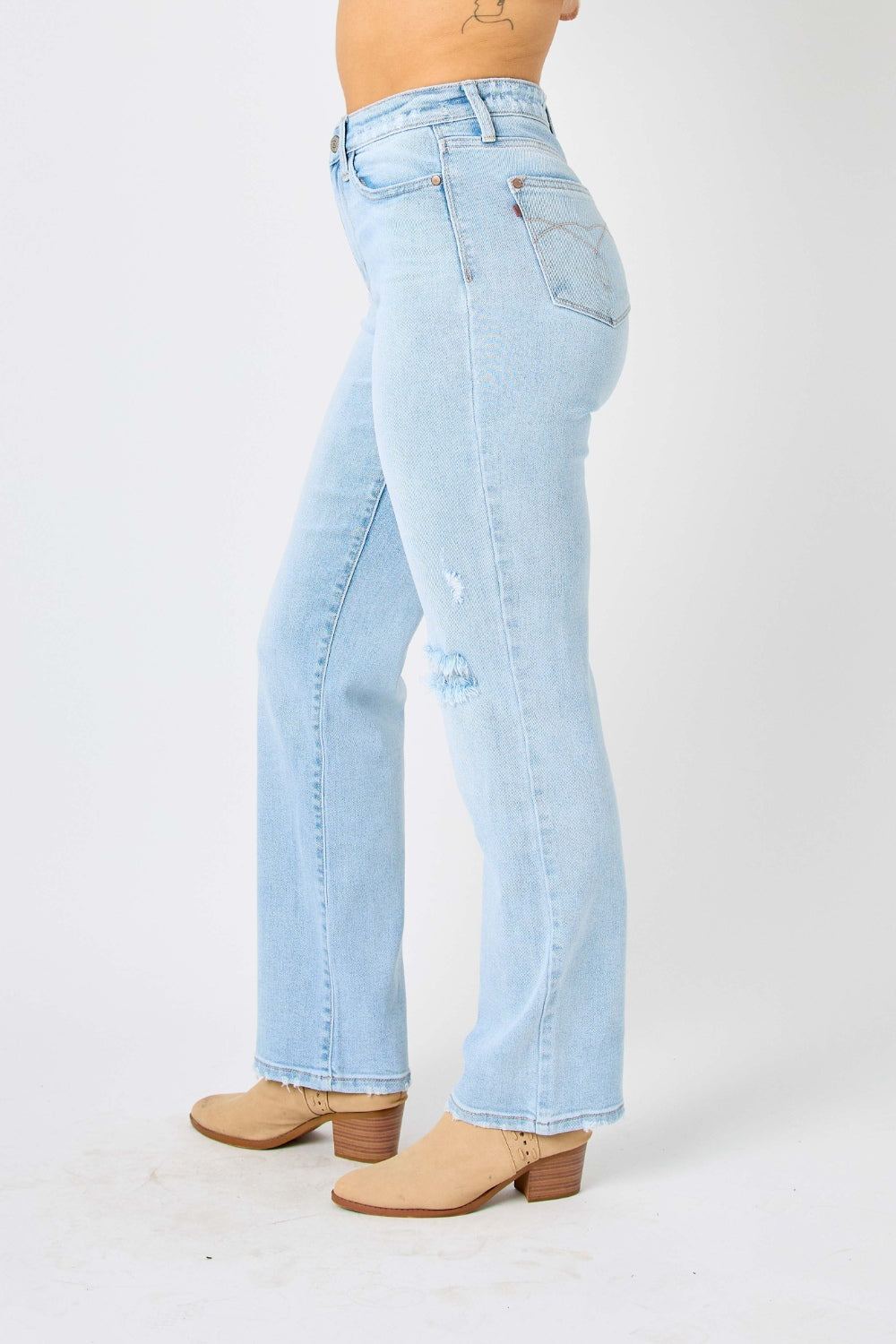 Judy Blue Full Size High Waist Distressed Straight Jeans Jeans Trendsi   