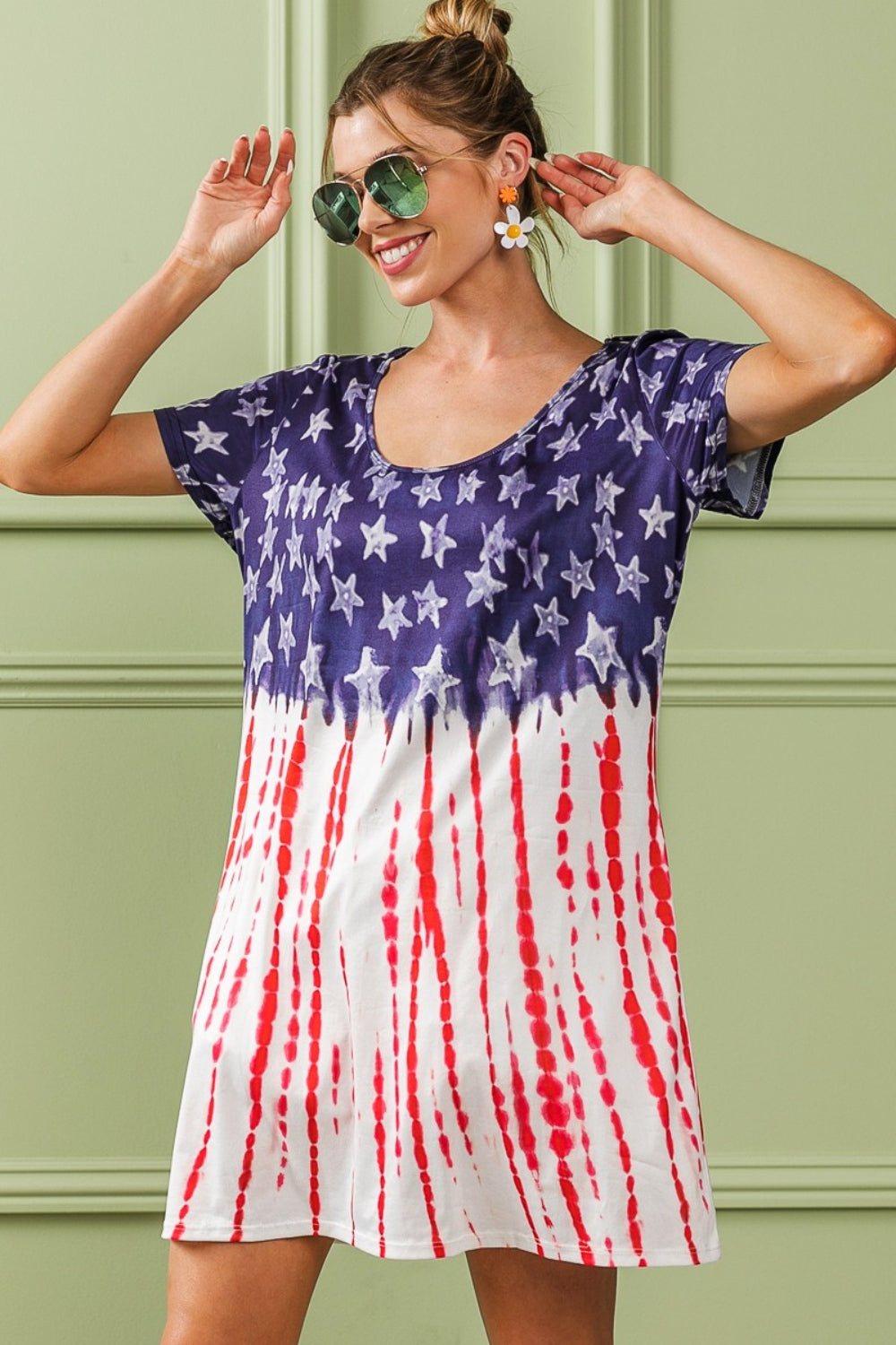 BiBi American Flag Theme Tee Dress Mini Dress Trendsi Navy/Red S 