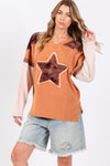 SAGE + FIG Star Patch Long Sleeve Color Block T-Shirt T-Shirt Trendsi   