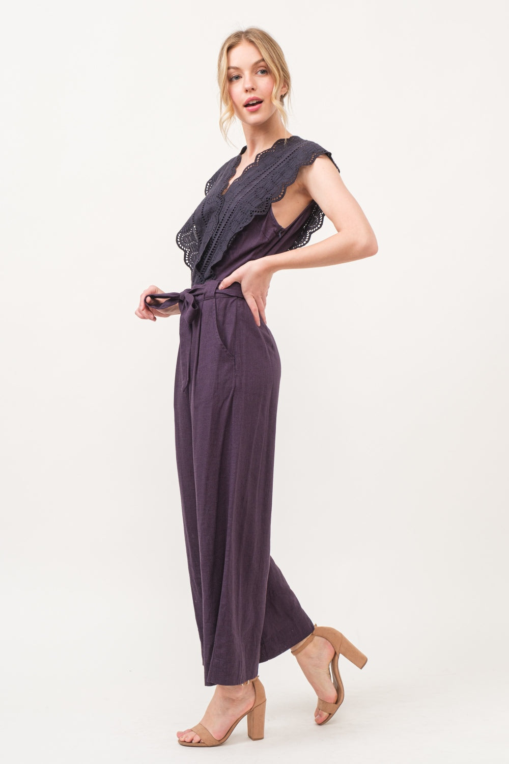 And The Why Laced Surplice Tie Waist Jumpsuit - NeoKira Unlimited