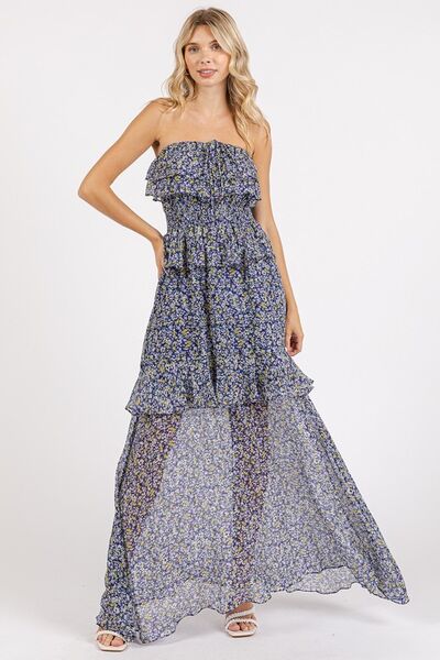 Mittoshop Ruffled Smocked Floral Halter Neck Maxi Dress - NeoKira Unlimited