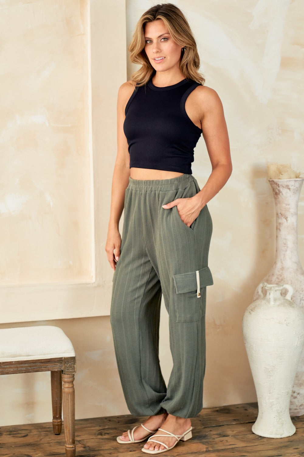 Hailey & Co Textured Rib Cargo Pants - NeoKira Unlimited