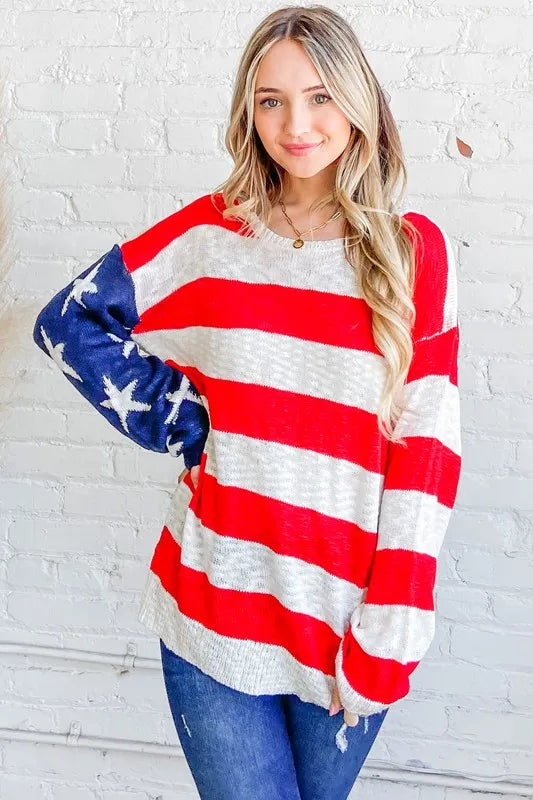 And The Why American Flag Long Sleeve Sweater - NeoKira Unlimited