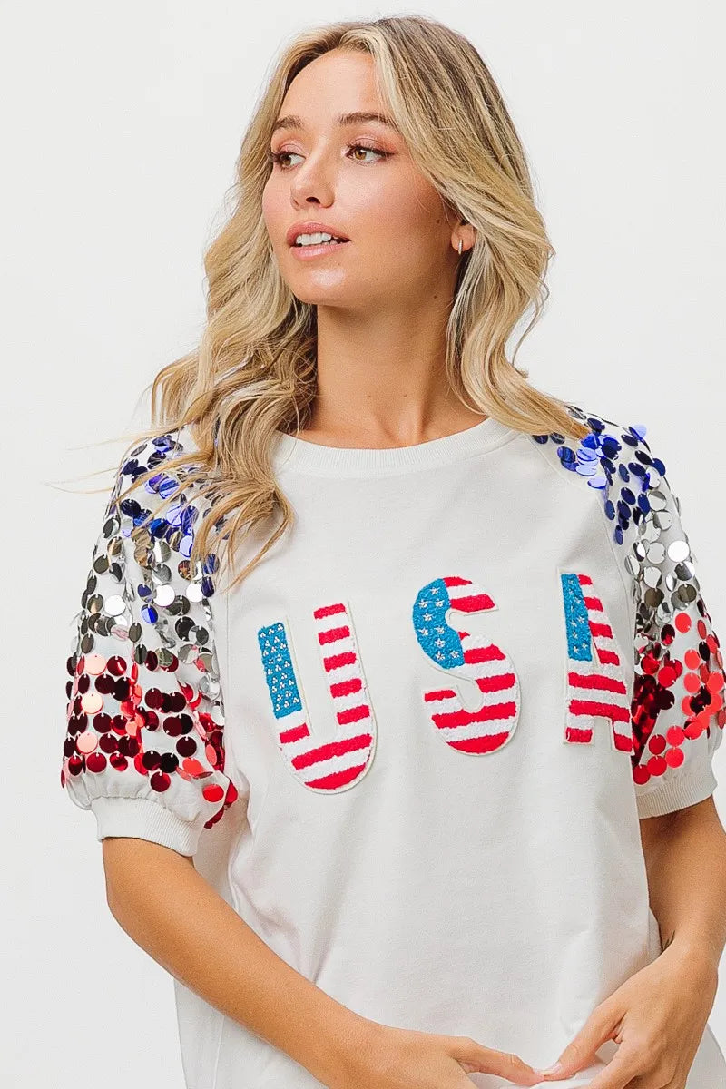BiBi American Flag Theme Sequin Top - NeoKira Unlimited