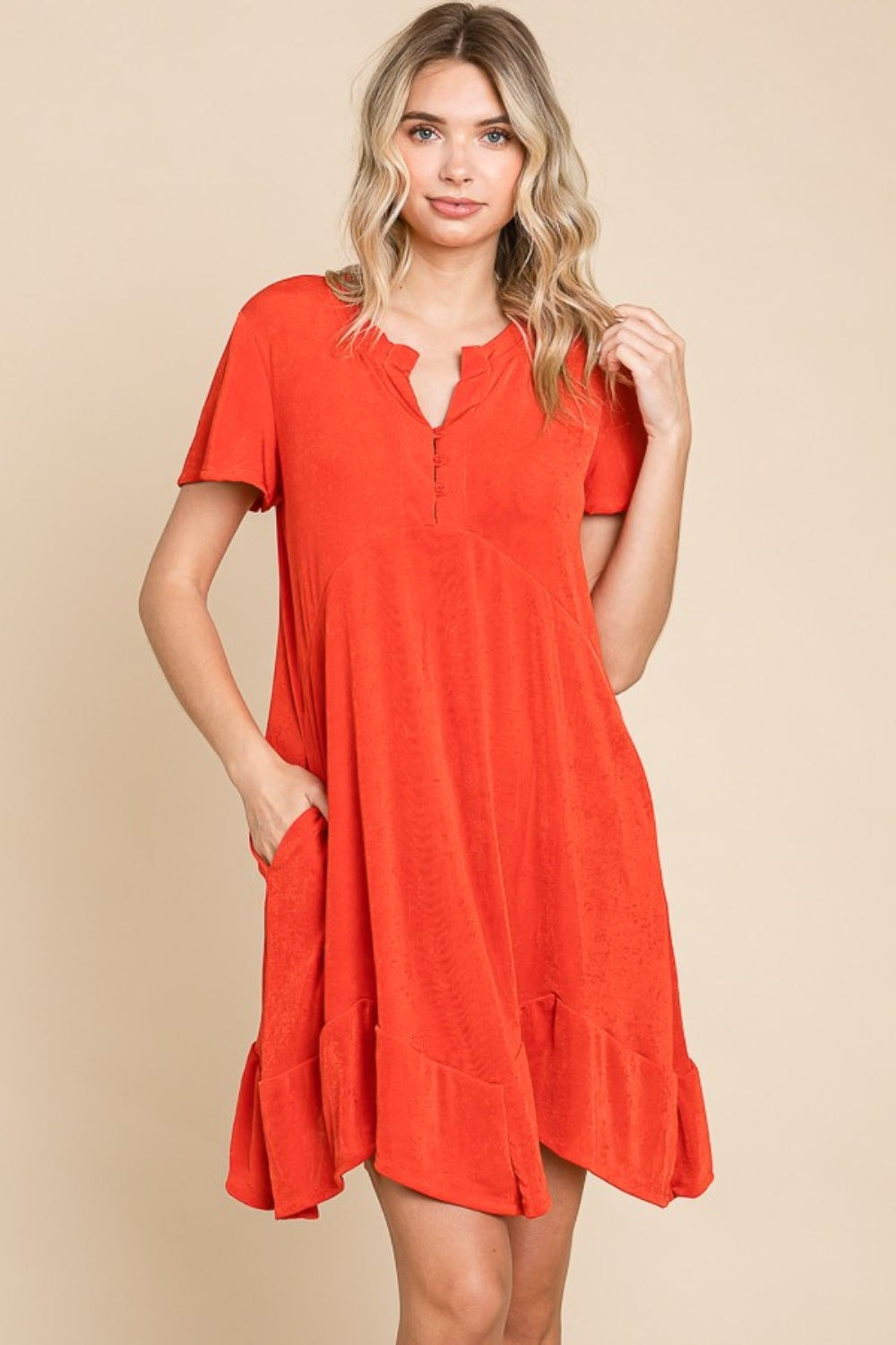 Culture Code Full Size Short Sleeve Ruffled Asymmetric Hem Dress - NeoKira Unlimited