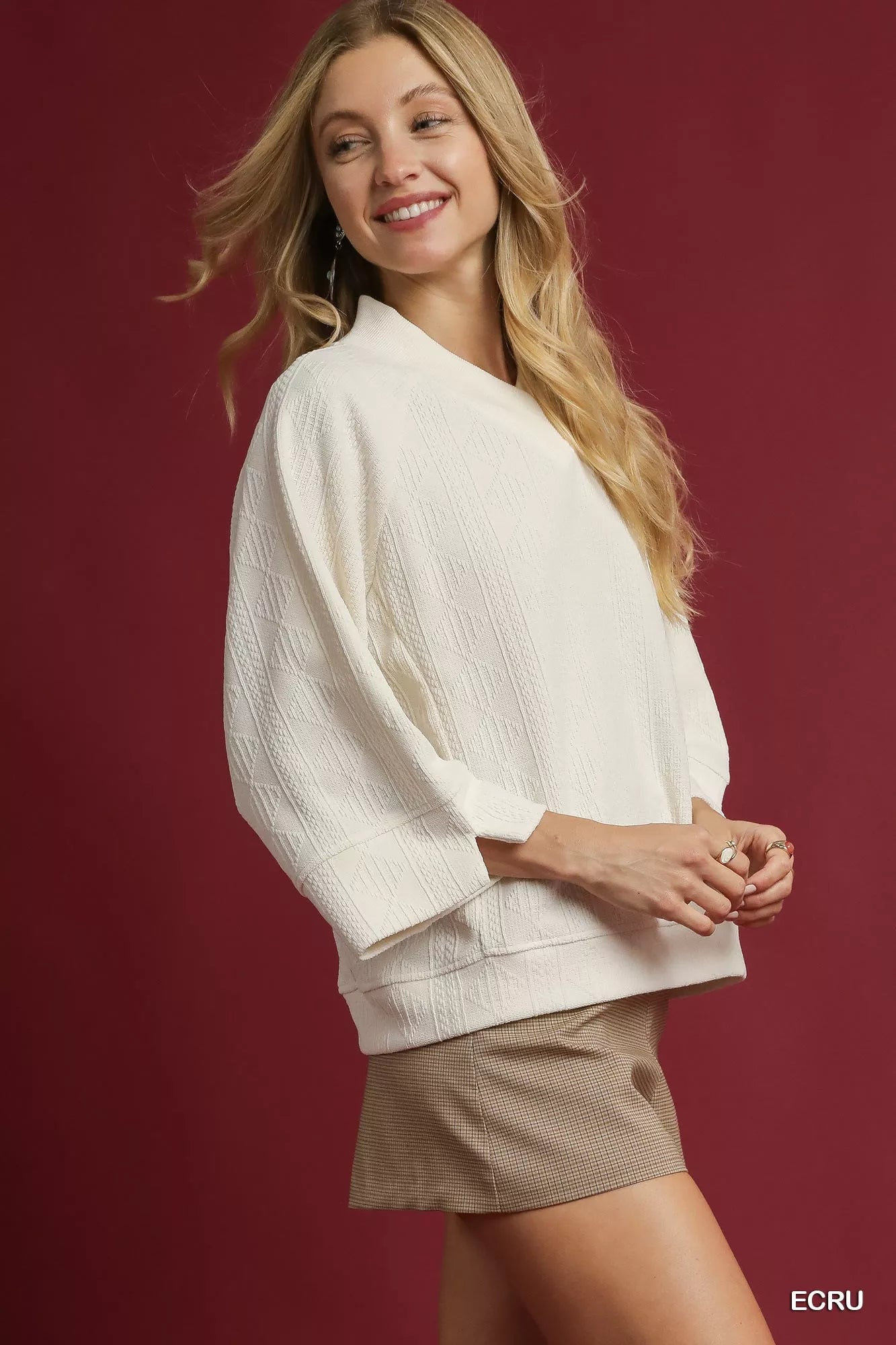 Umgee Textured Knit V-Neck Top – Oversized Casual Pullover - NeoKira Unlimited