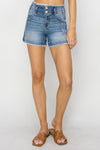 RISEN High Rise Seam Detailed Raw Edge Denim Shorts Denim Shorts Trendsi   