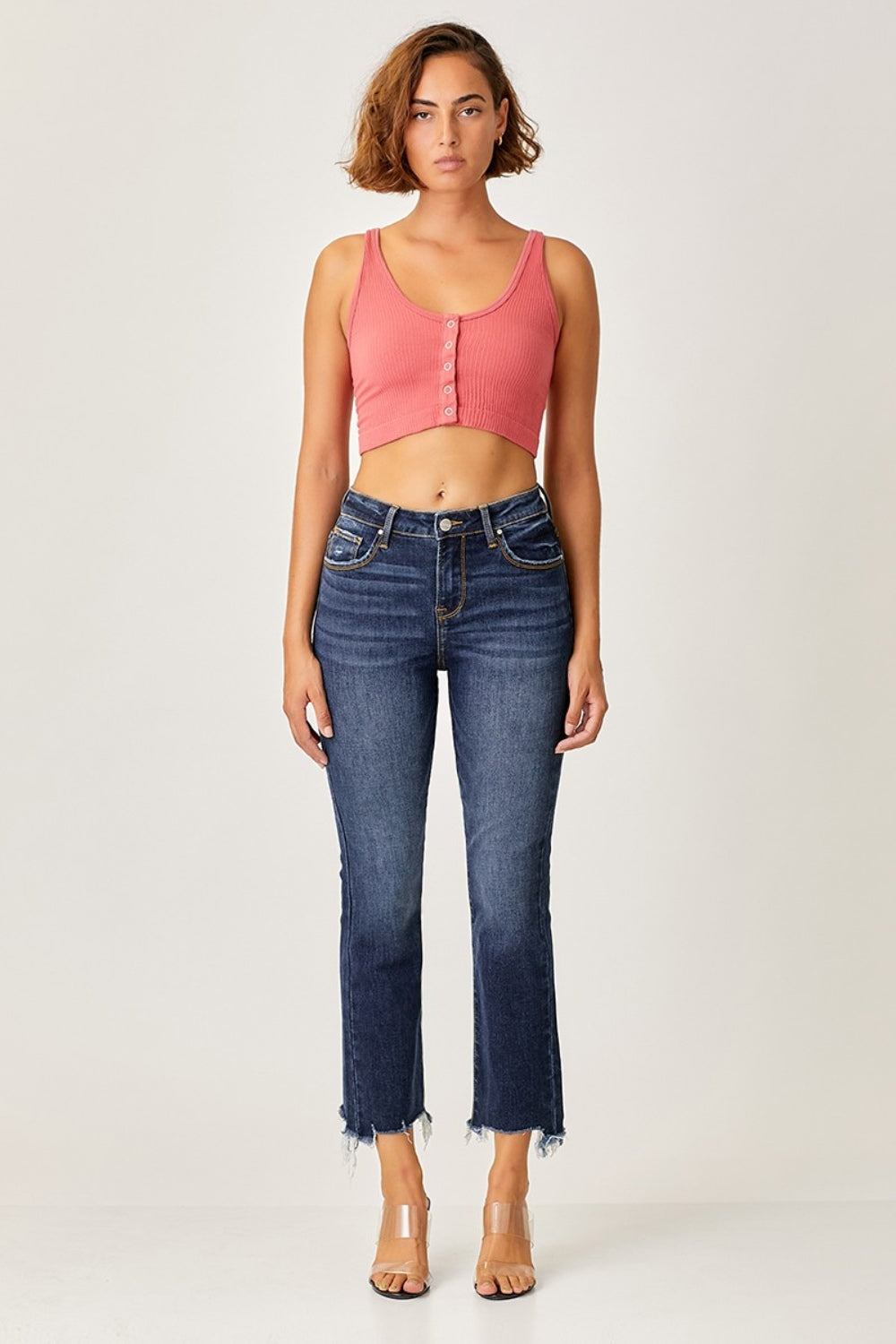 Risen Full Size Frayed Hem Cropped Straight Jeans - NeoKira Unlimited