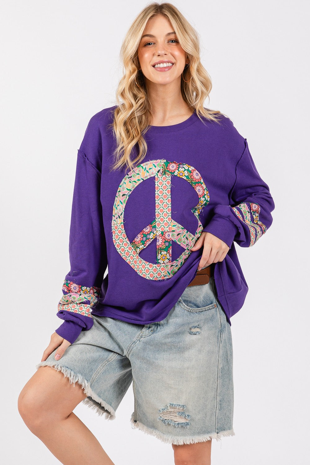 SAGE+FIG Peace Applique Patch Long Sleeve Top - NeoKira Unlimited