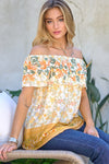 Printed Off Shoulder Smocked Top  Davi & Dani   