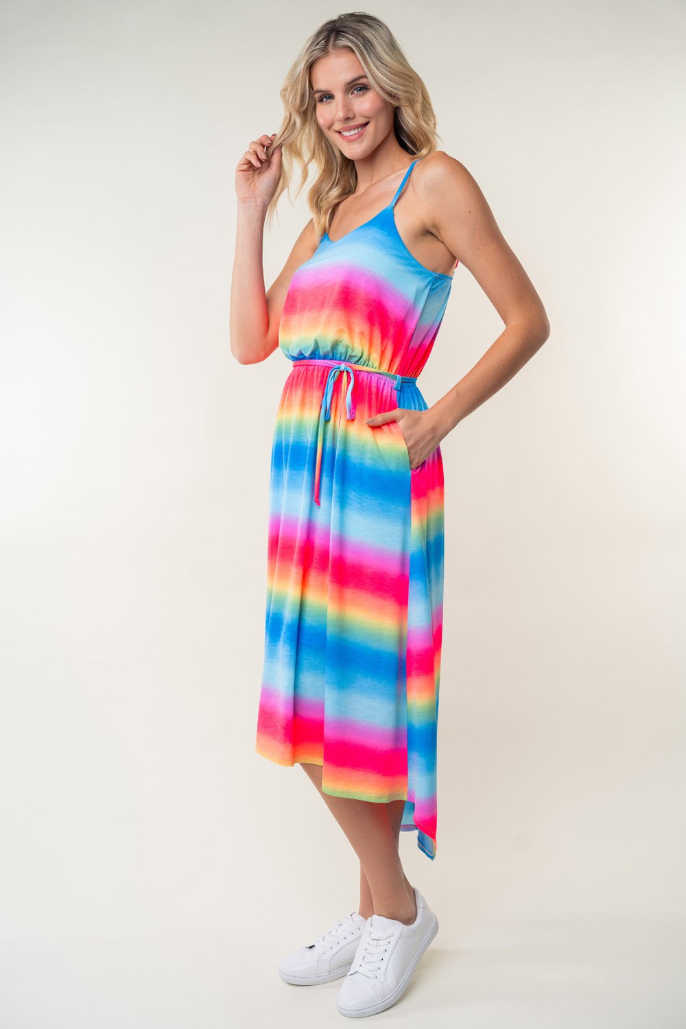 White Birch Full Size Ombre Striped Midi Cami Dress - NeoKira Unlimited