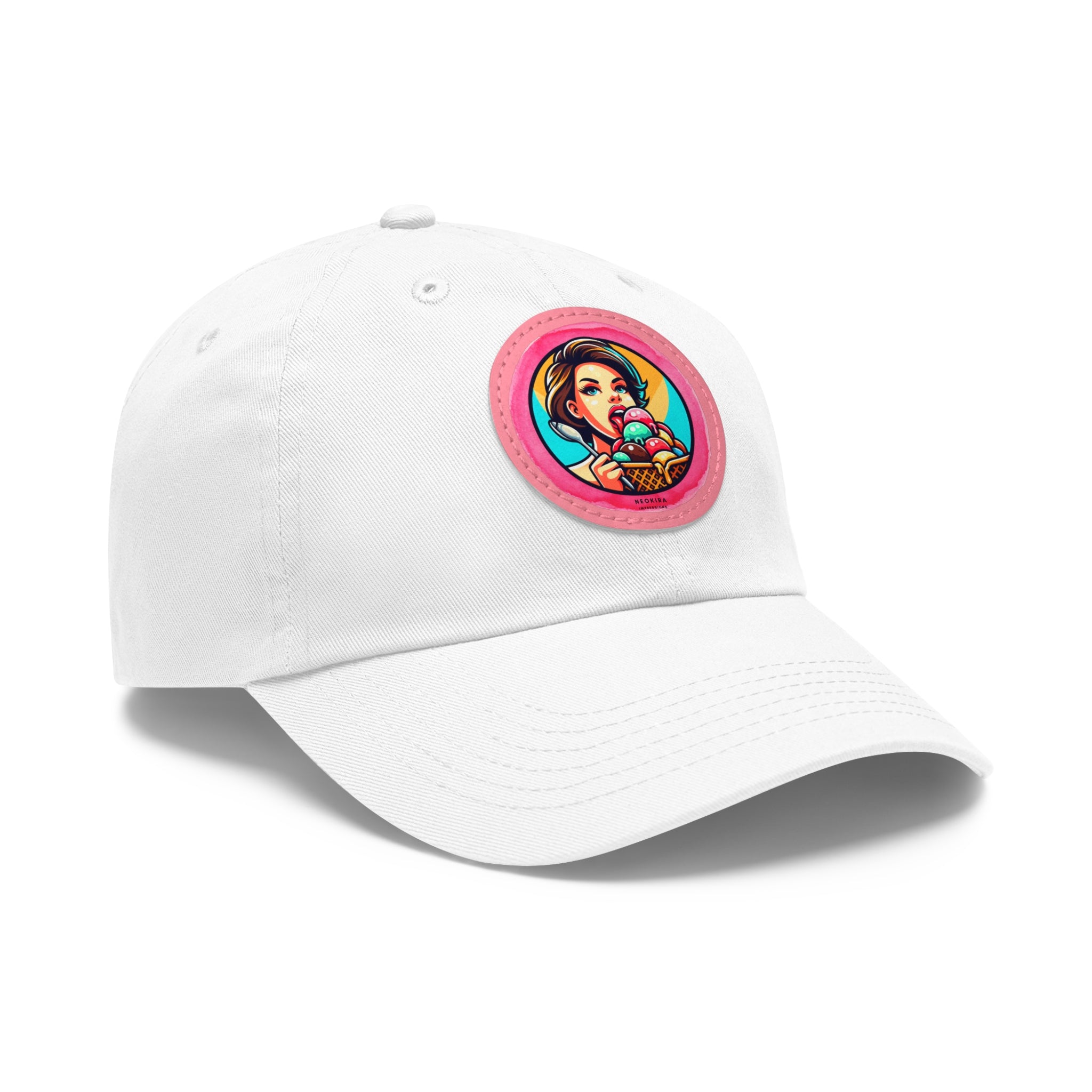 ICE CREAM Dad Hat with Leather Patch (Round) Caps Printify   