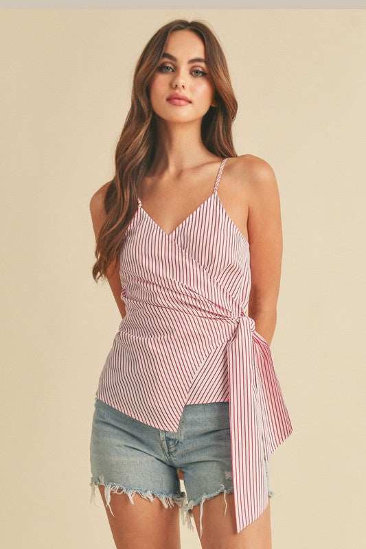 Aemi + Co Side Knotted Surplice Striped Cami - NeoKira Unlimited