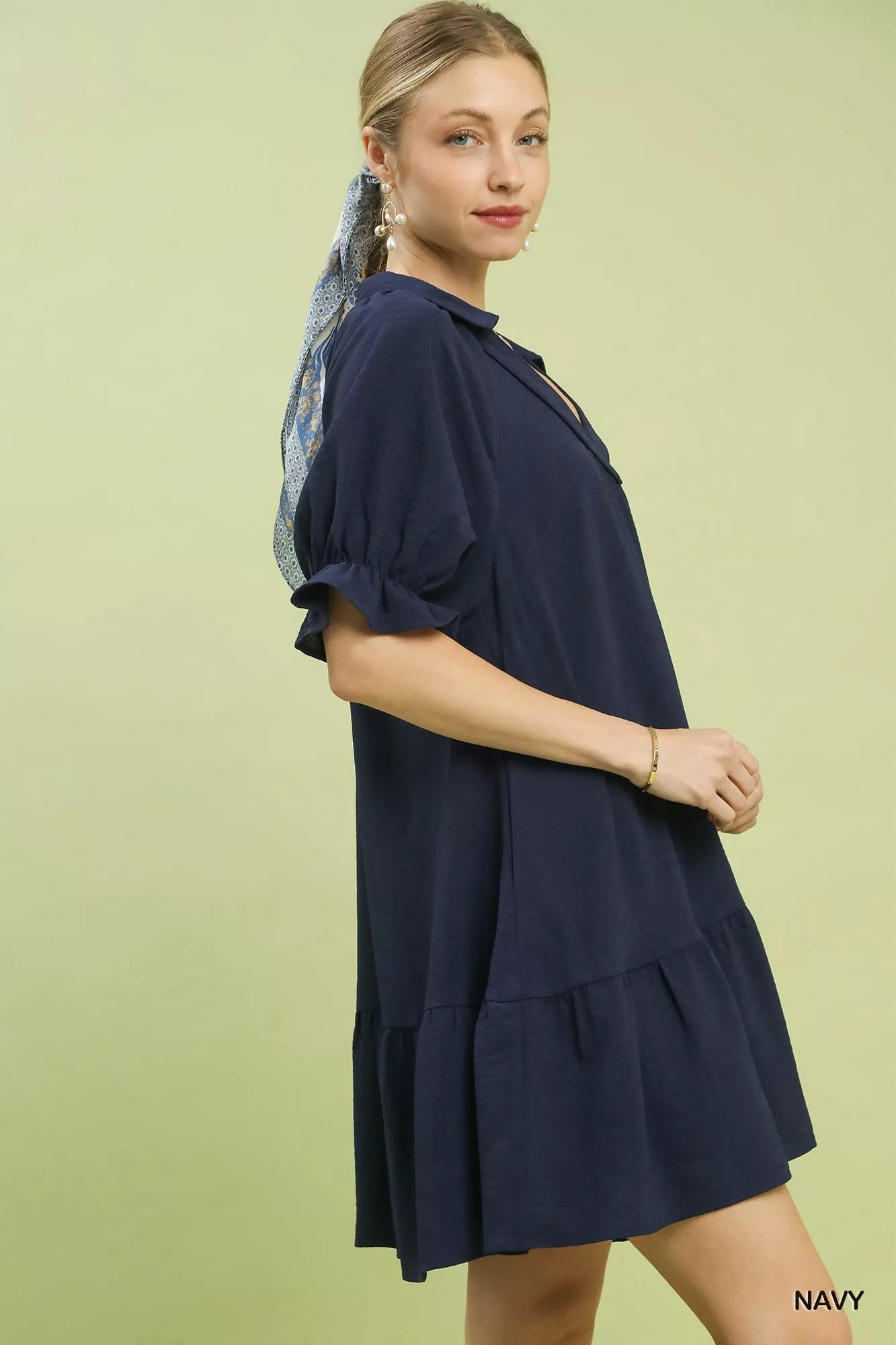 Umgee Tiered Puff Sleeve Babydoll Dress Casual Chic - NeoKira Unlimited