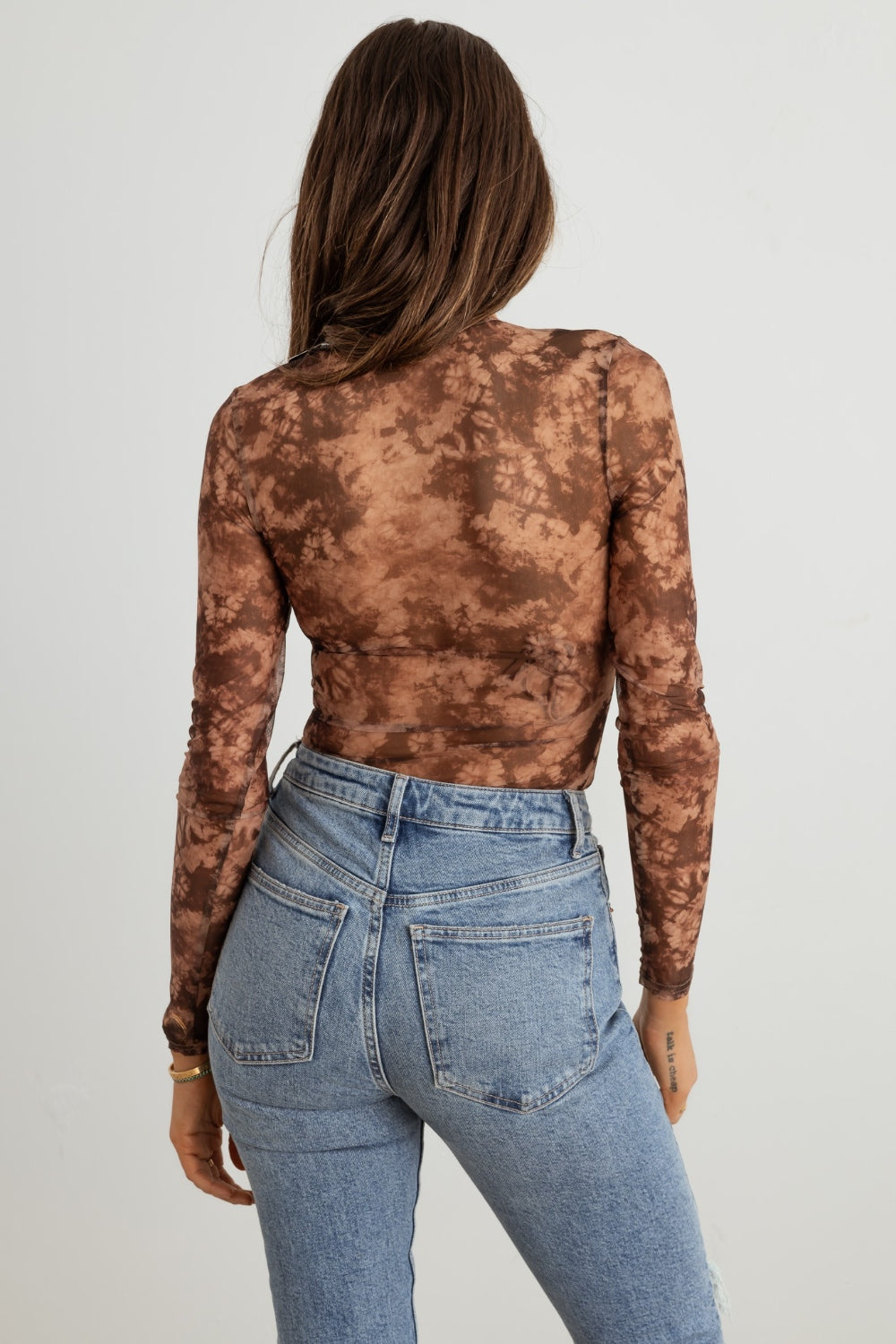 HERA COLLECTION Abstract Mesh Lace-Up Long Sleeve Bodysuit Bodysuit Trendsi   