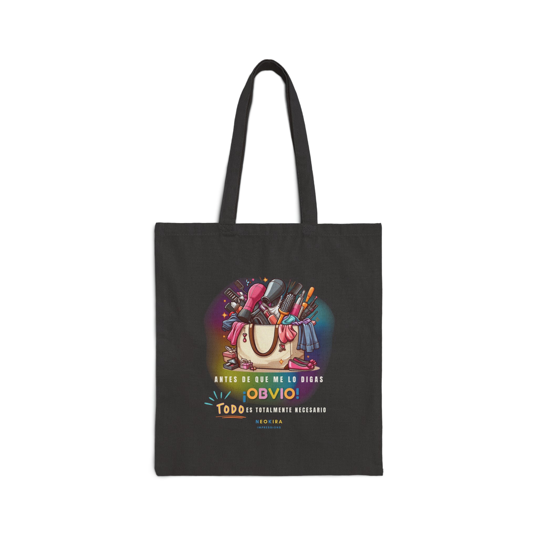 OBVIO QUE TODO ES NECESARIO Cotton Canvas Tote Bag Tote Bag Printify Black 15