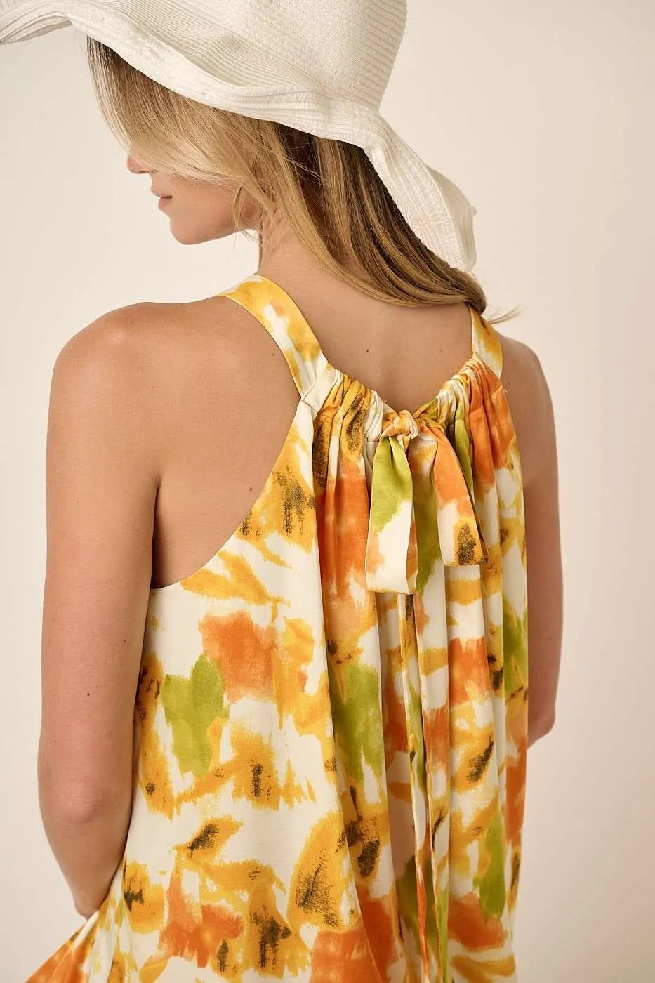 Mittoshop Watercolor Print Halter Neck Satin Maxi Dress - NeoKira Unlimited